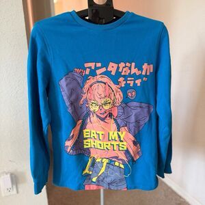 BiBi Rana Japanese Anime Eat My Shorts Graphic Crewneck Sweatshirt Size Large